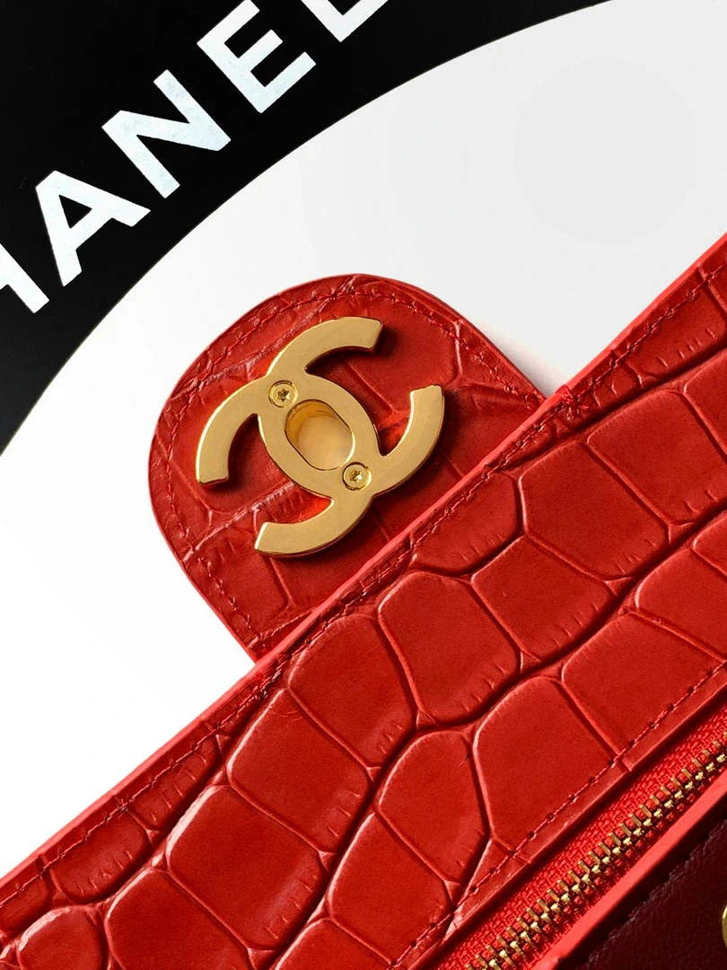 Chanel Maxi Flapbag Grained calfskin & gold-tone metal AS6231 Crocodile pattern Red - Default Title - View 7