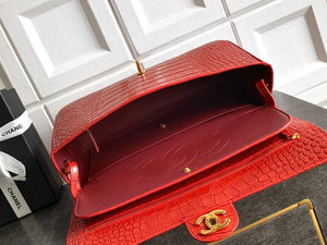 Chanel Maxi Flapbag Grained calfskin & gold-tone metal AS6231 Crocodile pattern Red - Default Title - View 8