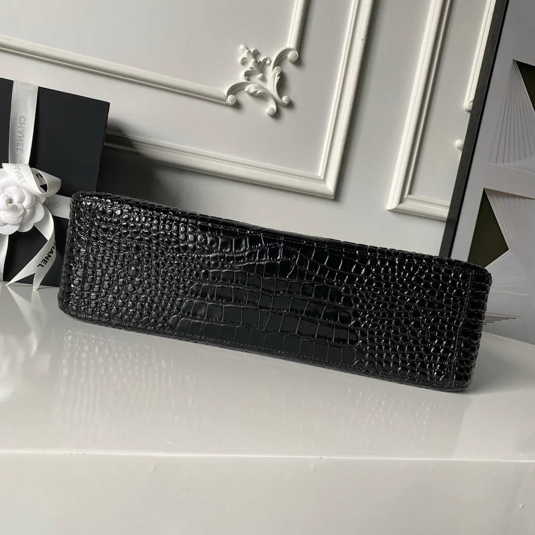Chanel Maxi Flapbag Grained calfskin & gold-tone metal AS6233 Crocodile pattern Black - Default Title - View 5