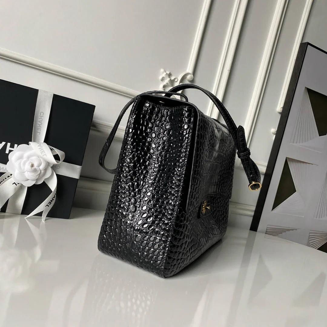 Chanel Maxi Flapbag Grained calfskin & gold-tone metal AS6233 Crocodile pattern Black - Default Title - View 6