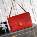 Chanel Maxi Flapbag Grained calfskin & gold-tone metal AS6233 Crocodile pattern Red - Default Title - View 1