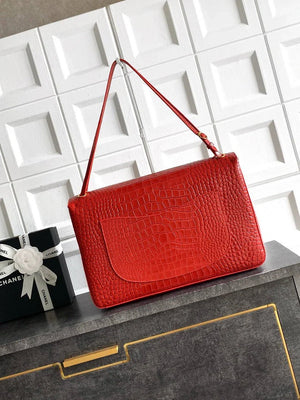 Chanel Maxi Flapbag Grained calfskin & gold-tone metal AS6233 Crocodile pattern Red - Default Title - View 3