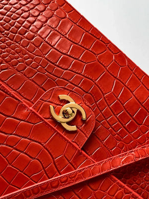 Chanel Maxi Flapbag Grained calfskin & gold-tone metal AS6233 Crocodile pattern Red - Default Title - View 5