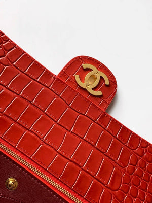 Chanel Maxi Flapbag Grained calfskin & gold-tone metal AS6233 Crocodile pattern Red - Default Title - View 6
