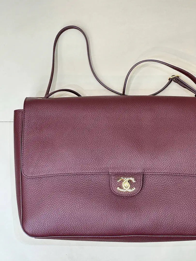 Chanel Maxi Flapbag Grained calfskin & gold-tone metal AS6233 Wine Red - Gold - View 3