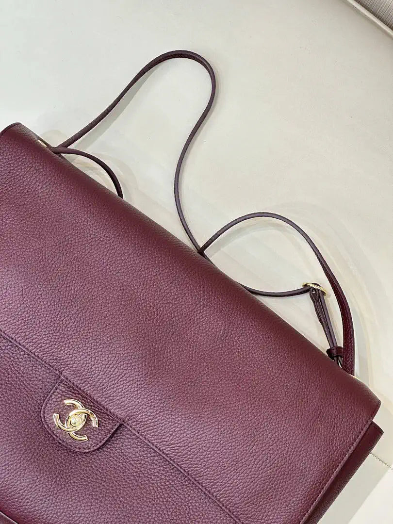 Chanel Maxi Flapbag Grained calfskin & gold-tone metal AS6233 Wine Red - Gold - View 4