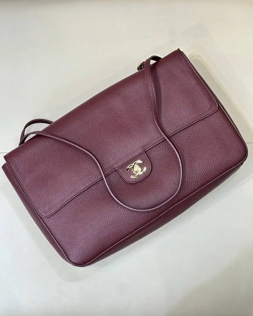 Chanel Maxi Flapbag Grained calfskin & gold-tone metal AS6233 Wine Red - Gold - View 5