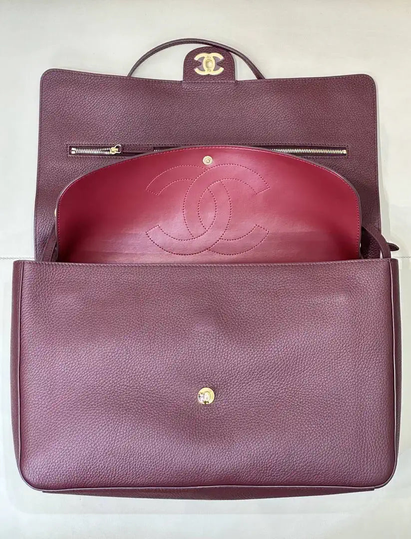 Chanel Maxi Flapbag Grained calfskin & gold-tone metal AS6233 Wine Red - Gold - View 6