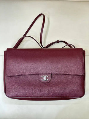 Chanel Maxi Flapbag Grained calfskin & gold-tone metal AS6233 Wine Red - Gold - View 2