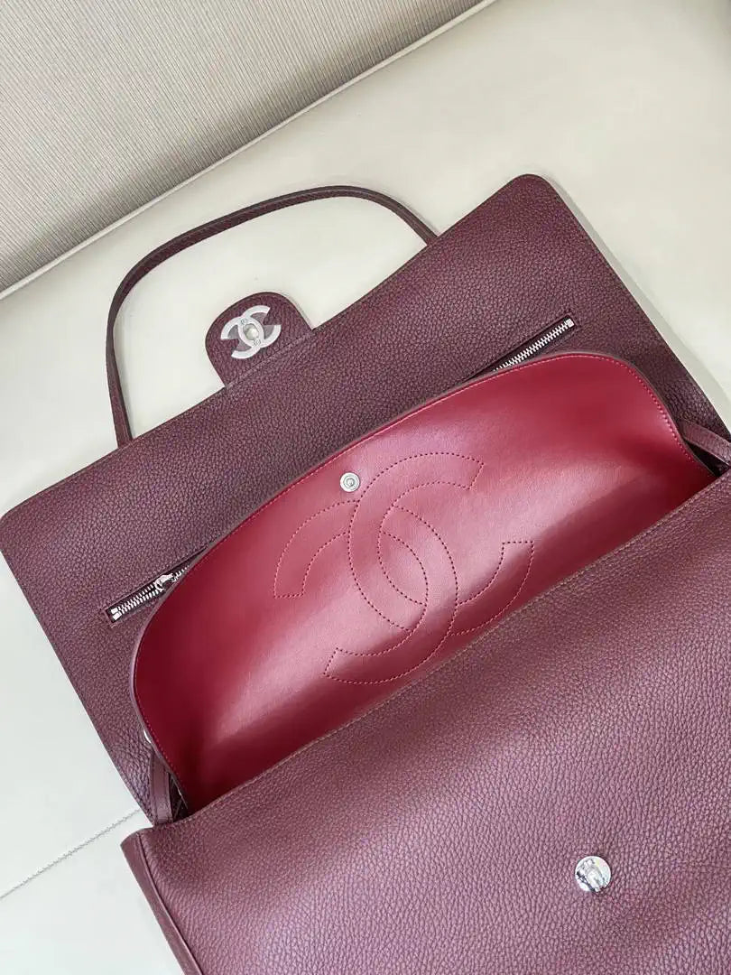 Chanel Maxi Flapbag Grained calfskin & gold-tone metal AS6233 Wine Red - Gold - View 12