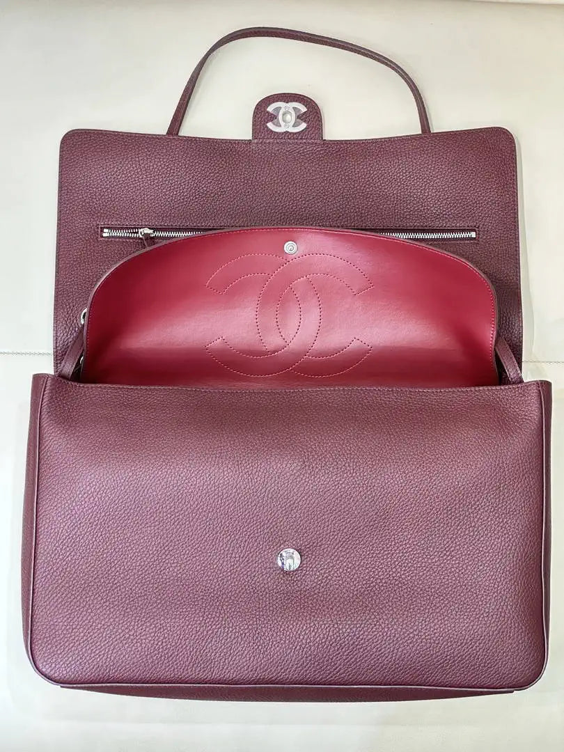 Chanel Maxi Flapbag Grained calfskin & gold-tone metal AS6233 Wine Red - Gold - View 13