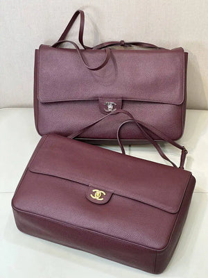 Chanel Maxi Flapbag Grained calfskin & gold-tone metal AS6233 Wine Red - Gold - View 14