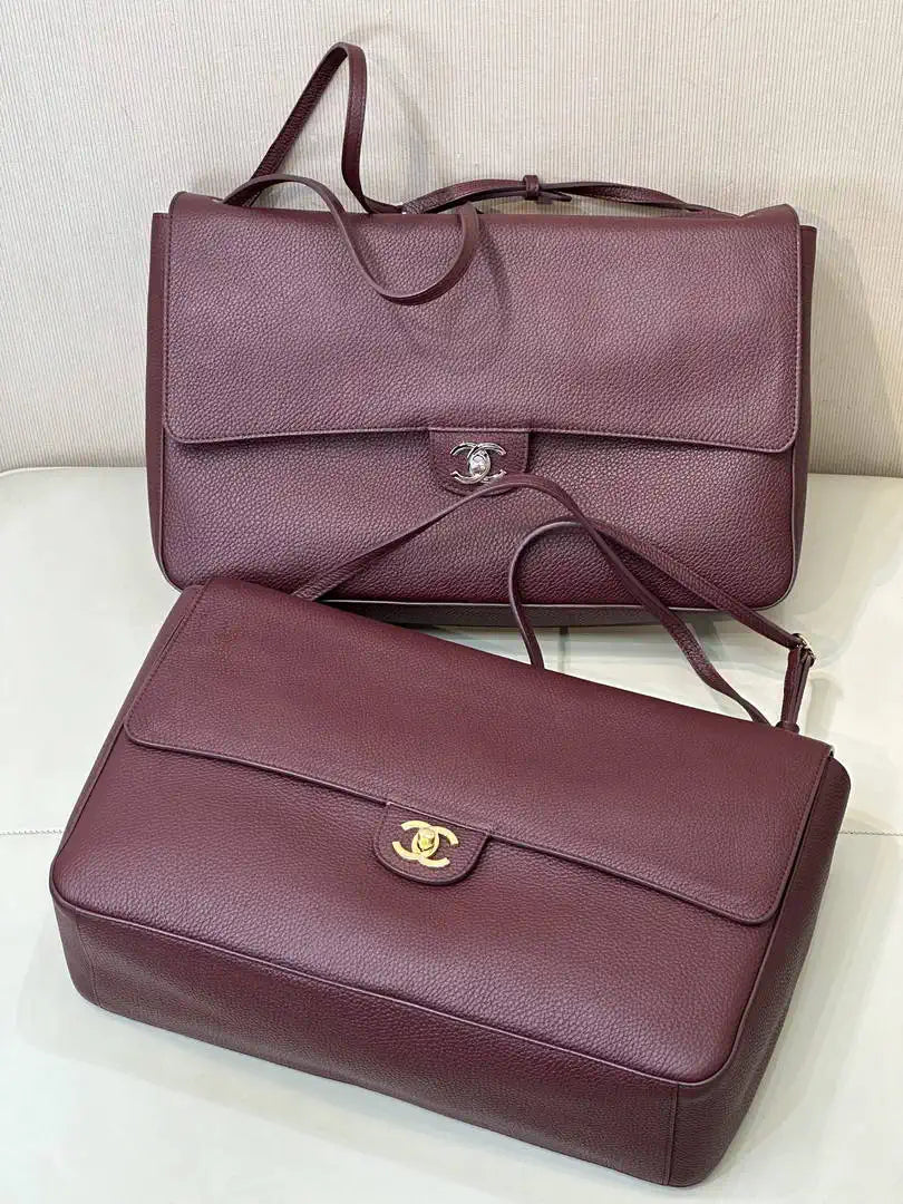 Chanel Maxi Flapbag Grained calfskin & gold-tone metal AS6233 Wine Red - Gold - View 14