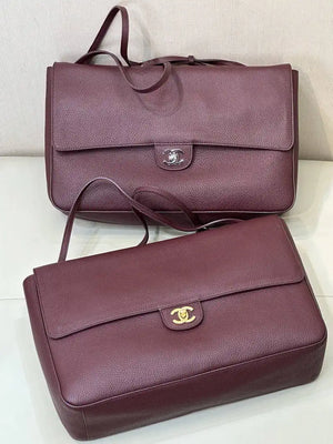 Chanel Maxi Flapbag Grained calfskin & gold-tone metal AS6233 Wine Red - Gold - View 15
