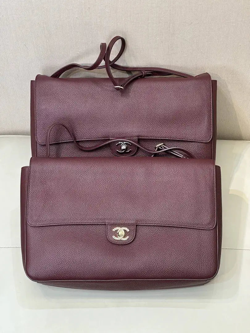 Chanel Maxi Flapbag Grained calfskin & gold-tone metal AS6233 Wine Red - Gold - View 16