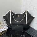 Chanel Maxi Shopping Bag Braided Raffia Calfskin & Gold-Tone Metal AS5463 Black