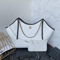 Chanel Maxi Shopping Bag Braided Raffia Calfskin & Gold-Tone Metal AS5463 White & Black
