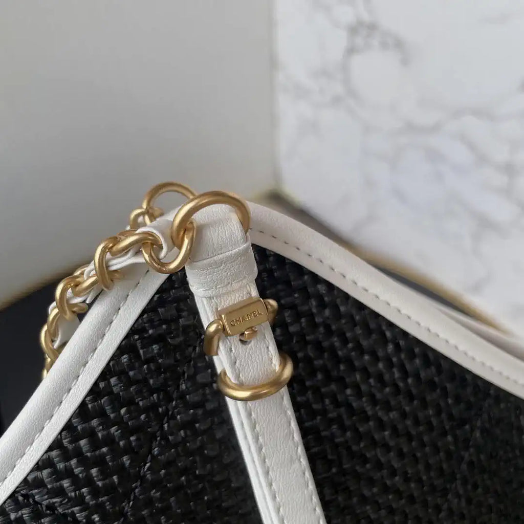 Chanel Maxi Shopping Bag Braided Raffia Calfskin & Gold-Tone Metal AS5463 Black