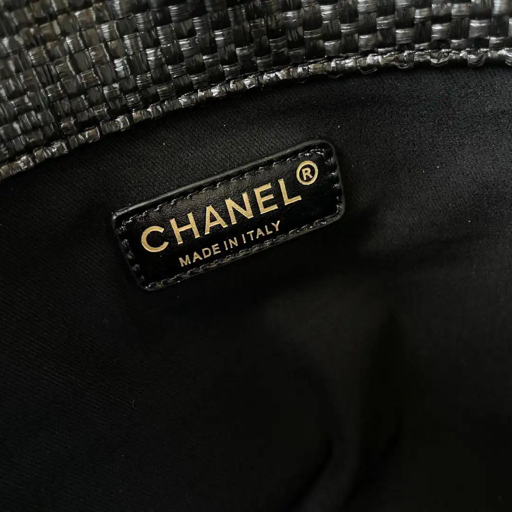 Chanel Maxi Shopping Bag Braided Raffia Calfskin & Gold-Tone Metal AS5463 Black
