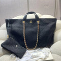 Chanel Maxi Shopping Bag Wool & Gold-Tone Metal AS5852 Black