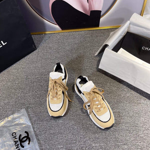 Chanel Men Women's Sneaker Shoes G38750 Tan and White Calfskin - 34 - View 5