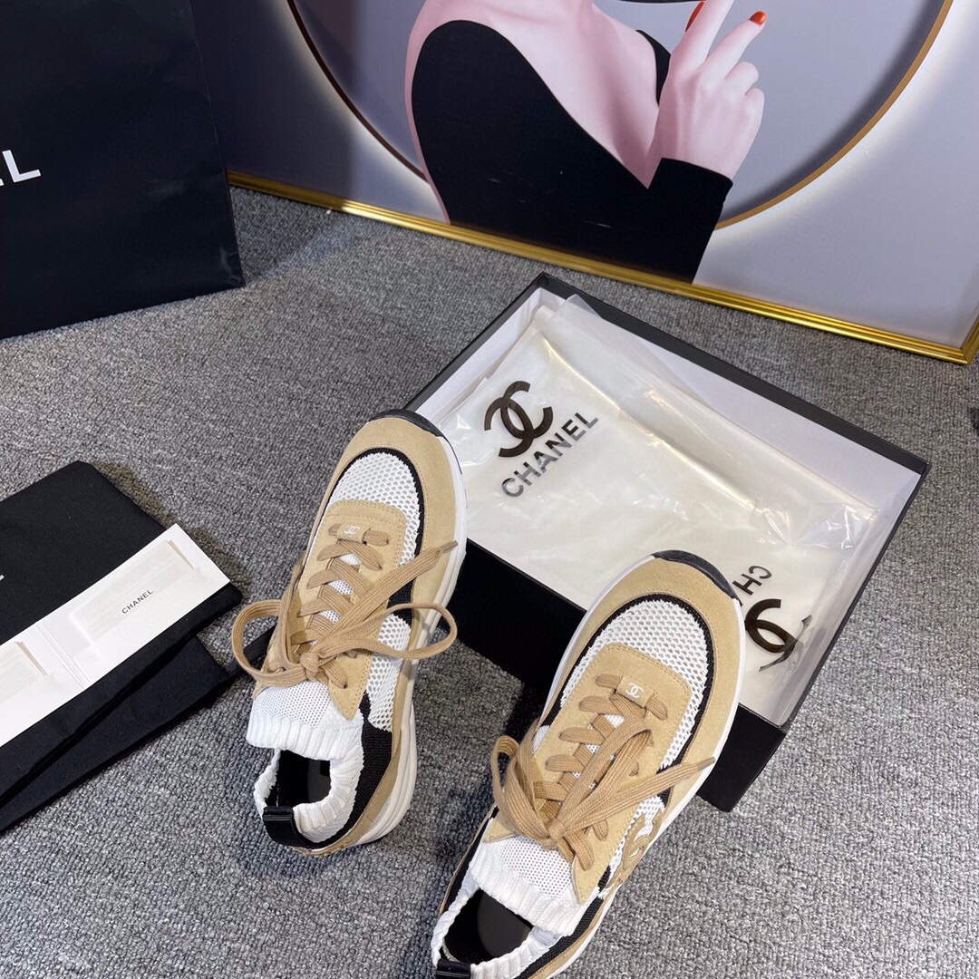 Chanel Men Women's Sneaker Shoes G38750 Tan and White Calfskin - 34 - View 6