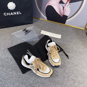 Chanel Men Women's Sneaker Shoes G38750 Tan and White Calfskin - 34 - View 7