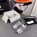 Chanel Men Women's Sneaker Shoes G38750 Purple and White Calfskin