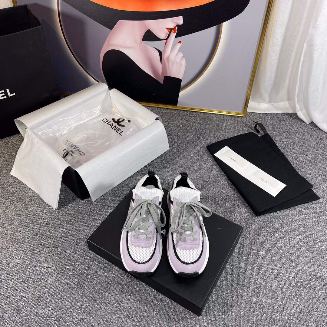Chanel Men Women's Sneaker Shoes G38750 Purple and White Calfskin - 34 - View 2