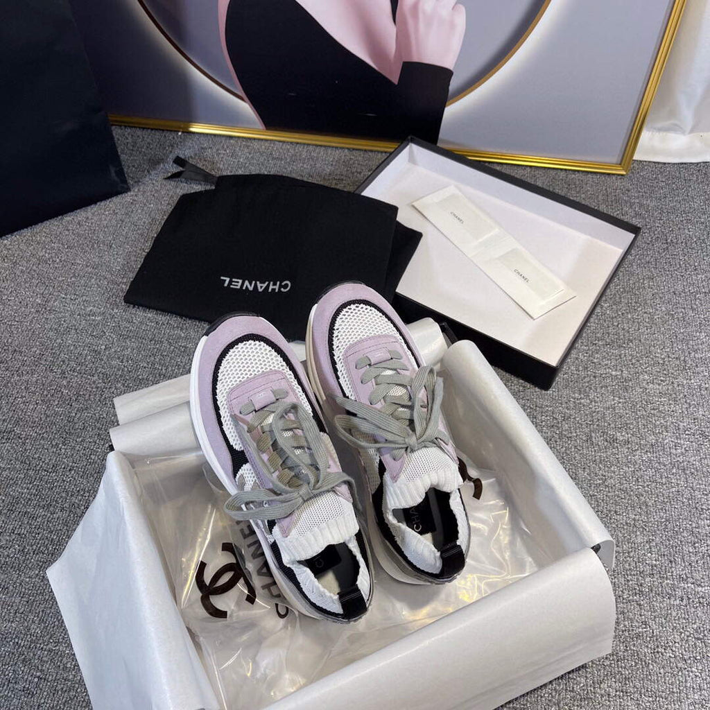Chanel Men Women's Sneaker Shoes G38750 Purple and White Calfskin