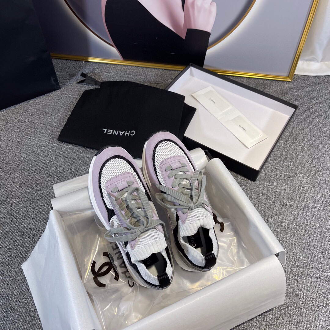 Chanel Men Women's Sneaker Shoes G38750 Purple and White Calfskin - 34 - View 3