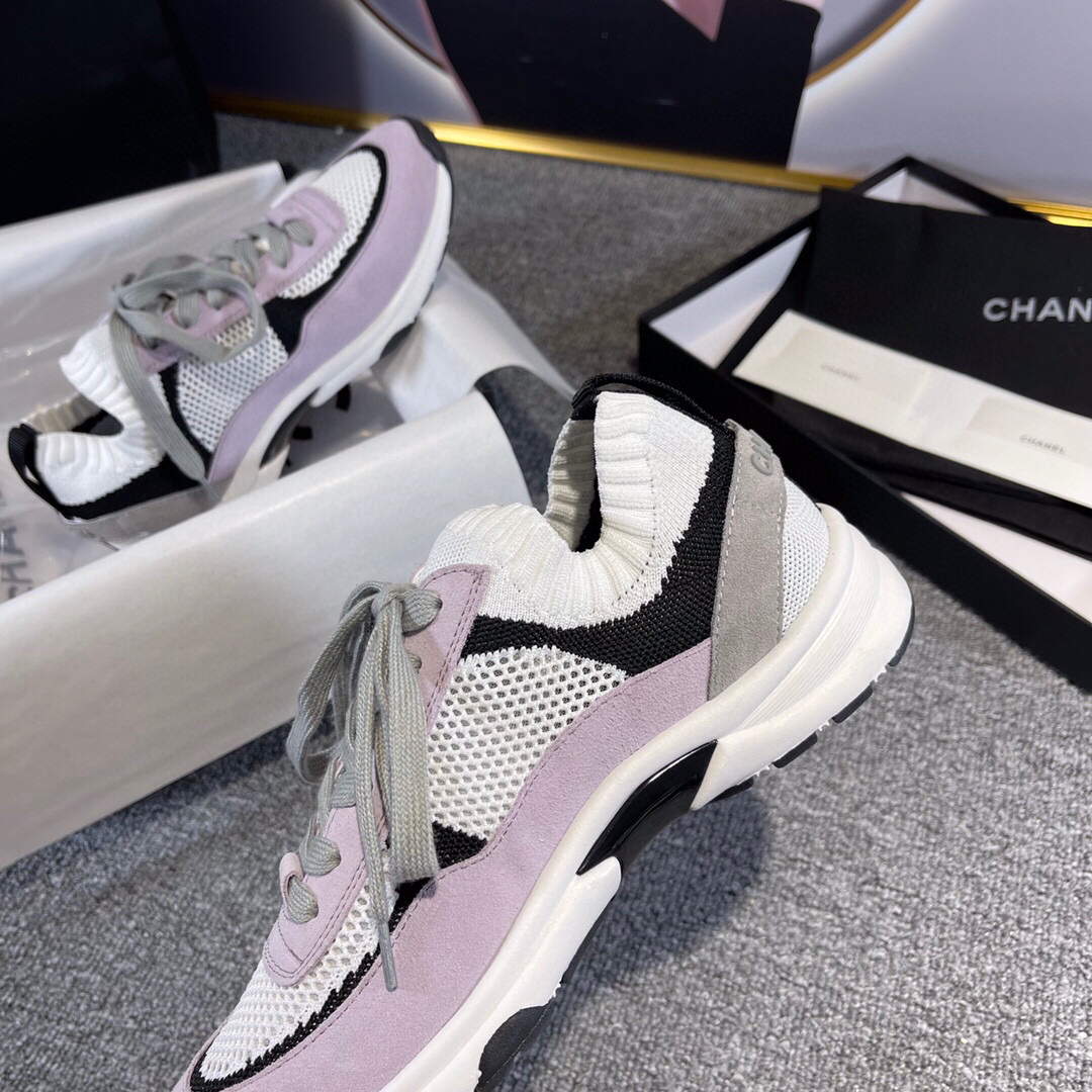 Chanel Men Women's Sneaker Shoes G38750 Purple and White Calfskin - 34 - View 5
