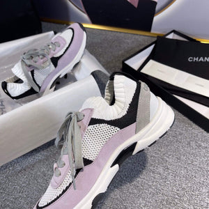 Chanel Men Women's Sneaker Shoes G38750 Purple and White Calfskin - 34 - View 5