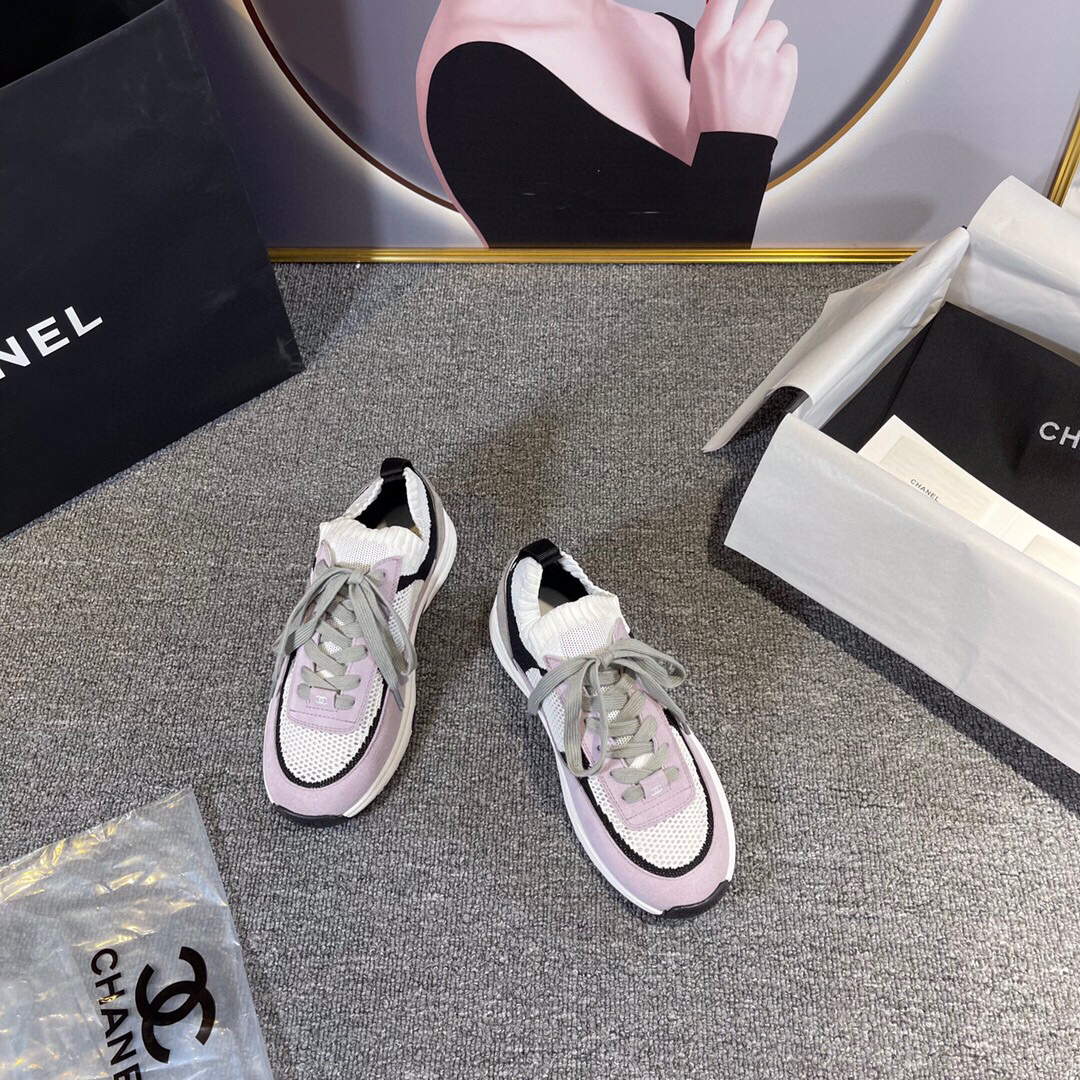 Chanel Men Women's Sneaker Shoes G38750 Purple and White Calfskin - 34 - View 6