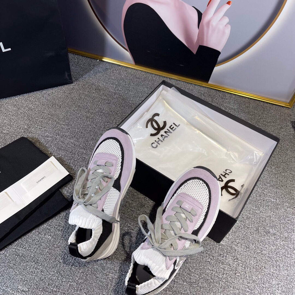 Chanel Men Women's Sneaker Shoes G38750 Purple and White Calfskin