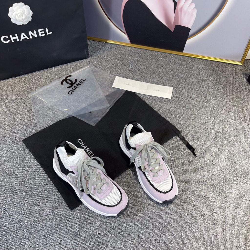 Chanel Men Women's Sneaker Shoes G38750 Purple and White Calfskin