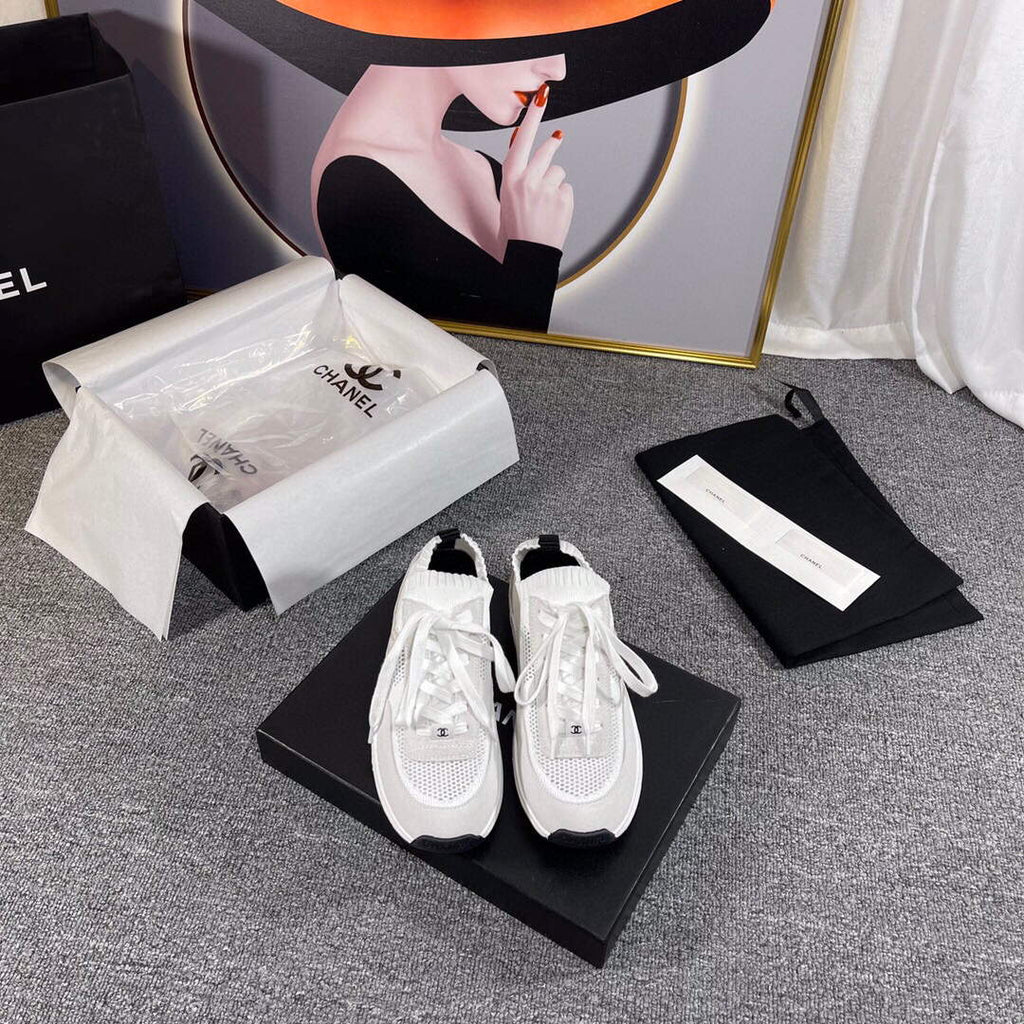 Chanel Men Women's Sneaker Shoes G38750 White and Grey Calfskin