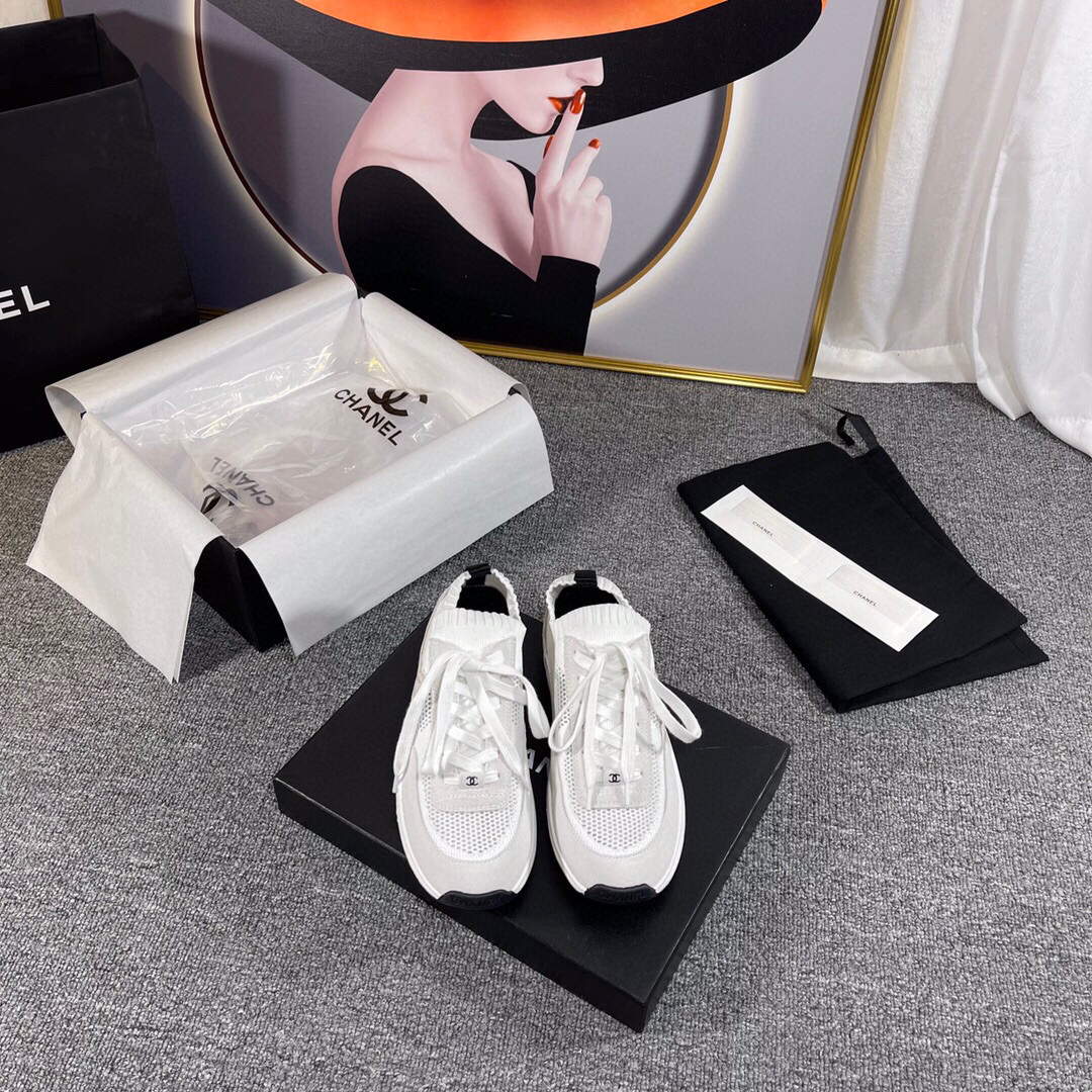 Chanel Men Women's Sneaker Shoes G38750 White and Grey Calfskin