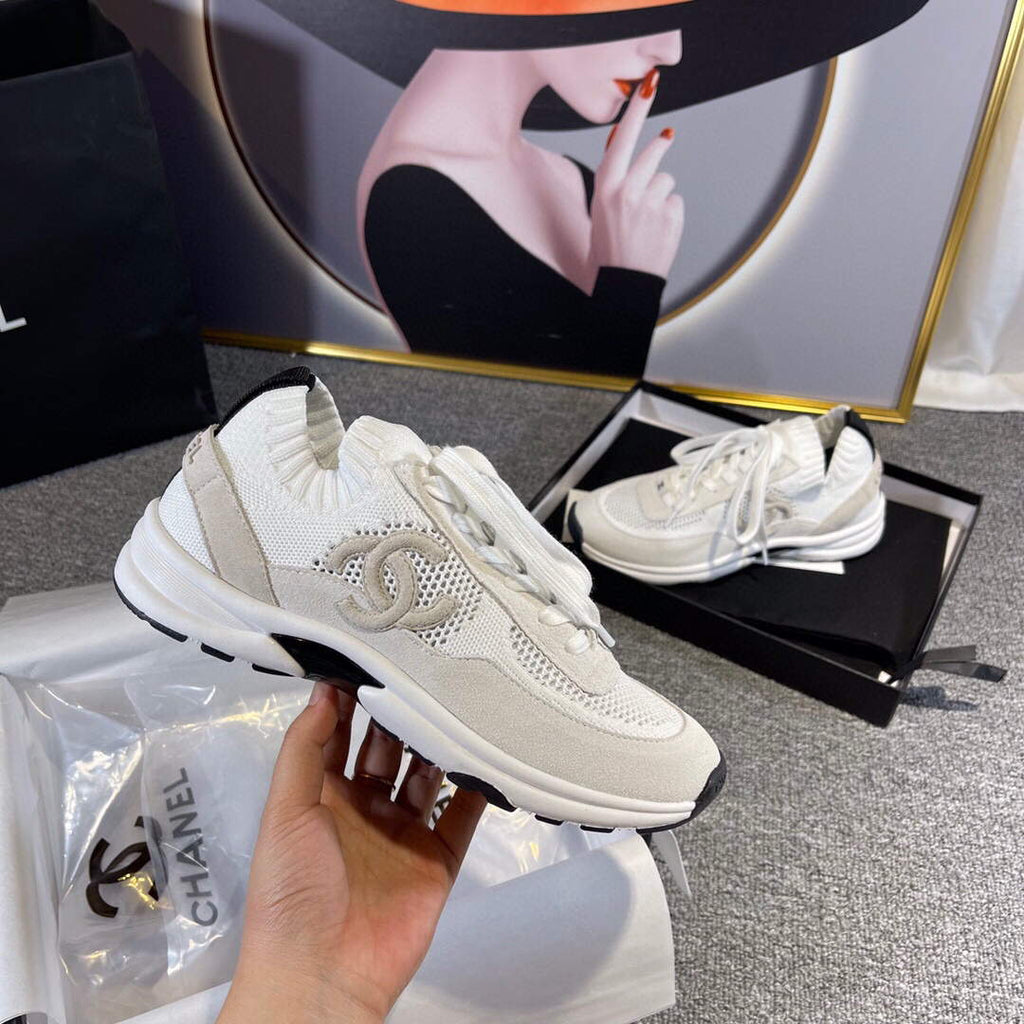 Chanel Men Women's Sneaker Shoes G38750 White and Grey Calfskin