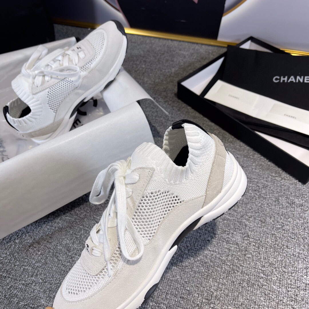 Chanel Men Women's Sneaker Shoes G38750 White and Grey Calfskin - 34 - View 5