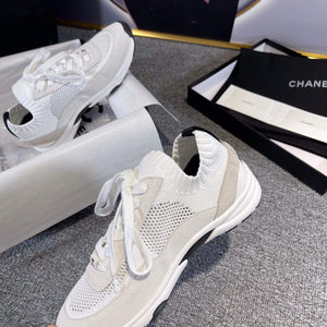 Chanel Men Women's Sneaker Shoes G38750 White and Grey Calfskin - 34 - View 5