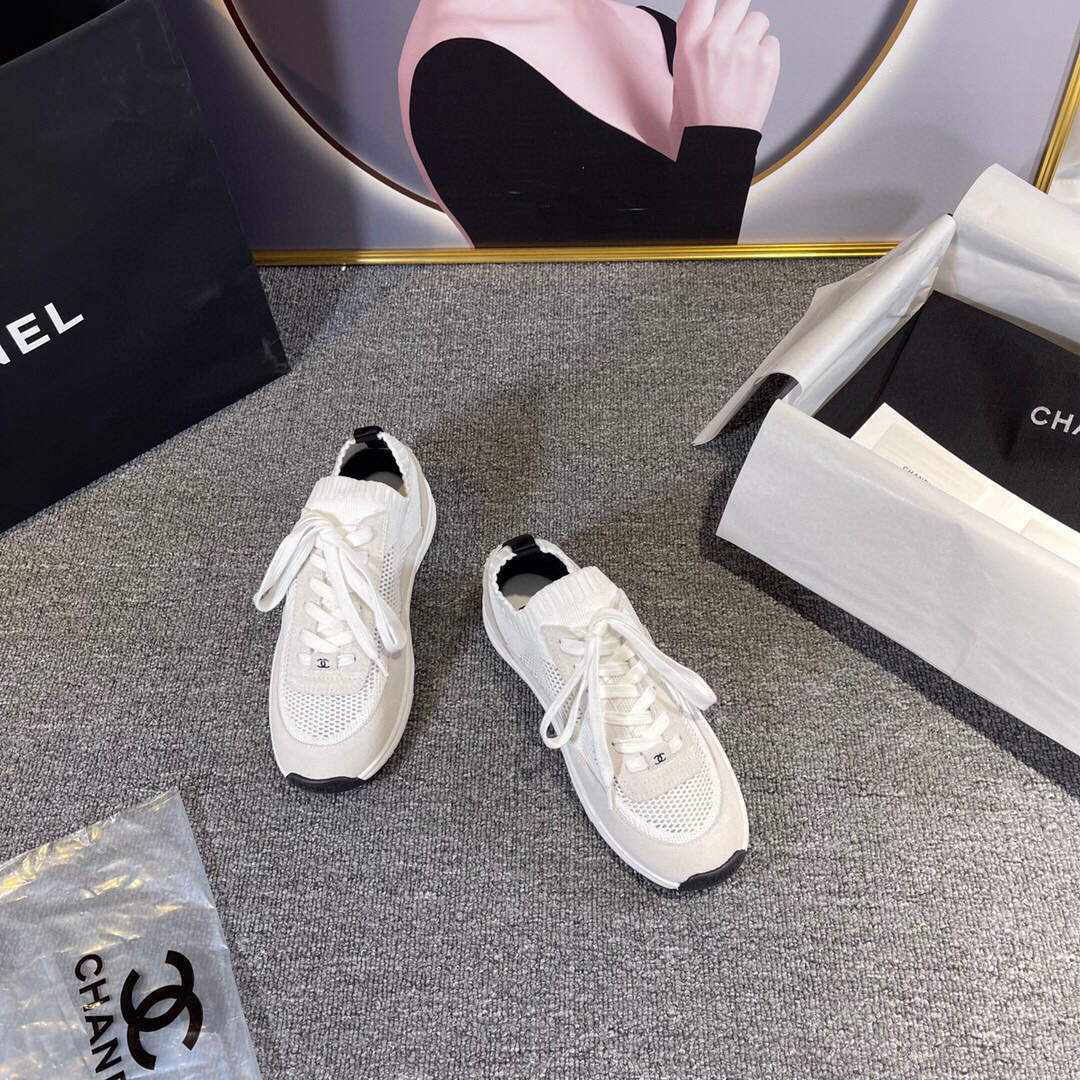 Chanel Men Women's Sneaker Shoes G38750 White and Grey Calfskin
