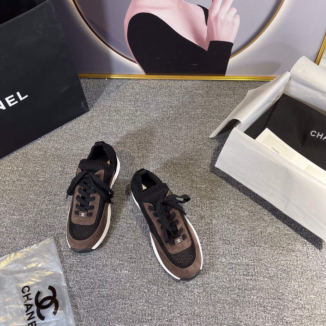 Chanel Men Women's Sneaker Shoes G38750 Dark Brown and black Calfskin - 34 - View 6