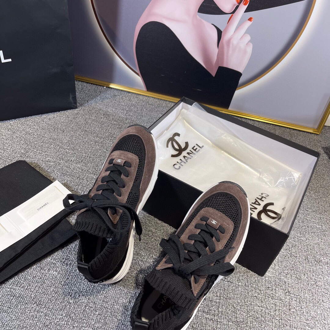 Chanel Men Women's Sneaker Shoes G38750 Dark Brown and black Calfskin - 34 - View 7
