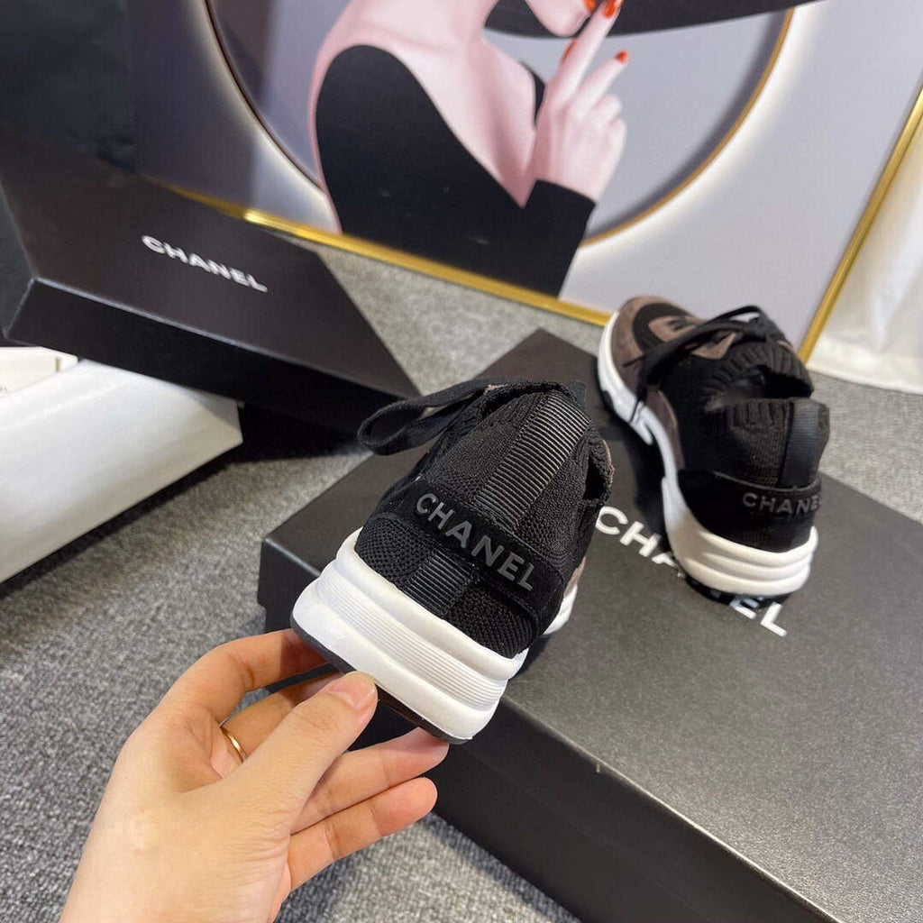 Chanel Men Women's Sneaker Shoes G38750 Dark Brown and black Calfskin