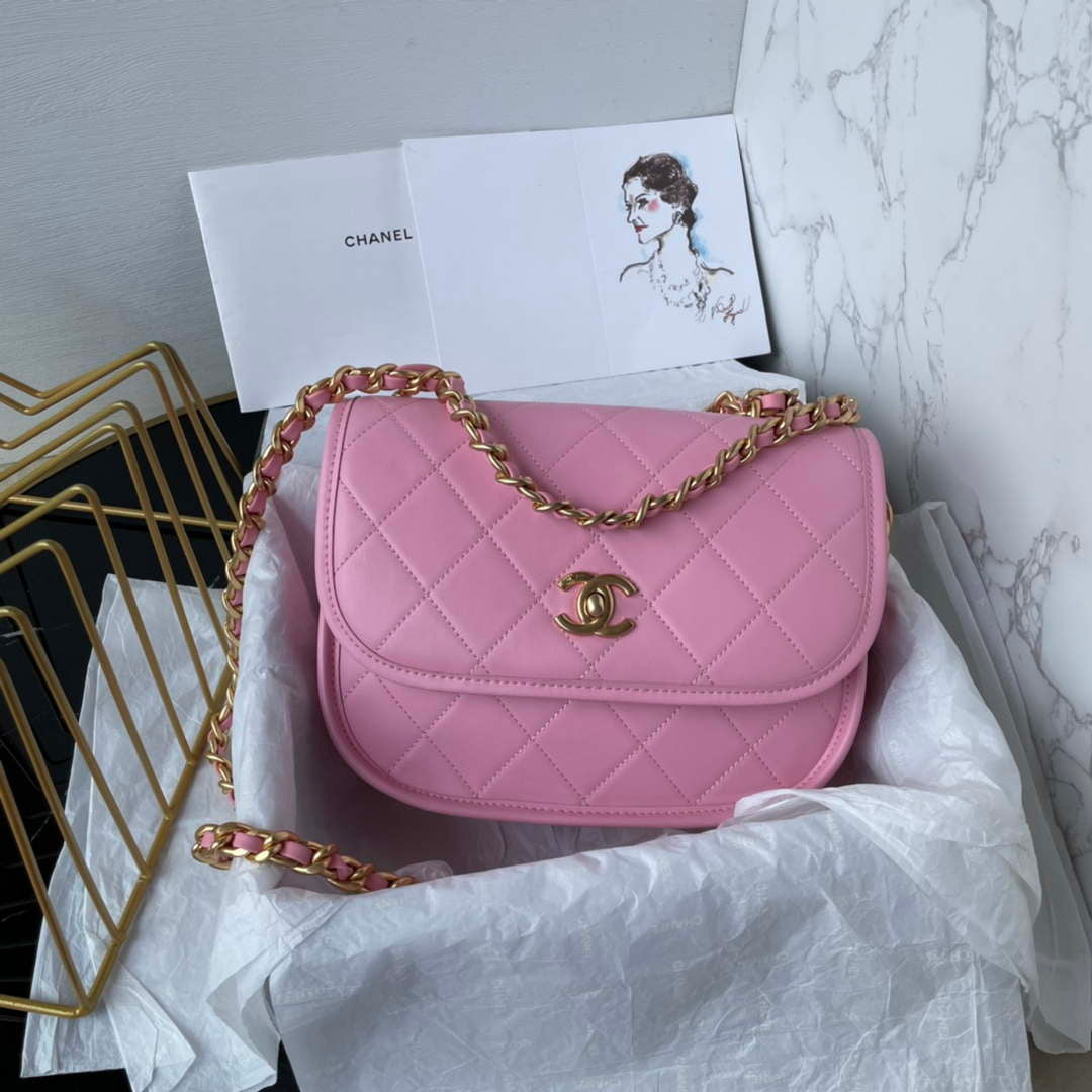 Chanel Messenger Bag Calfskin & Gold-Tone Metal AS4845 Pink Lambskin - Default Title - View 1