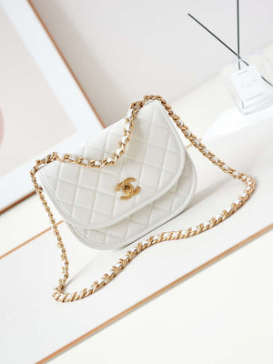 Chanel Messenger Bag Calfskin & Gold-Tone Metal AS4845 White Lambskin - Default Title - View 1