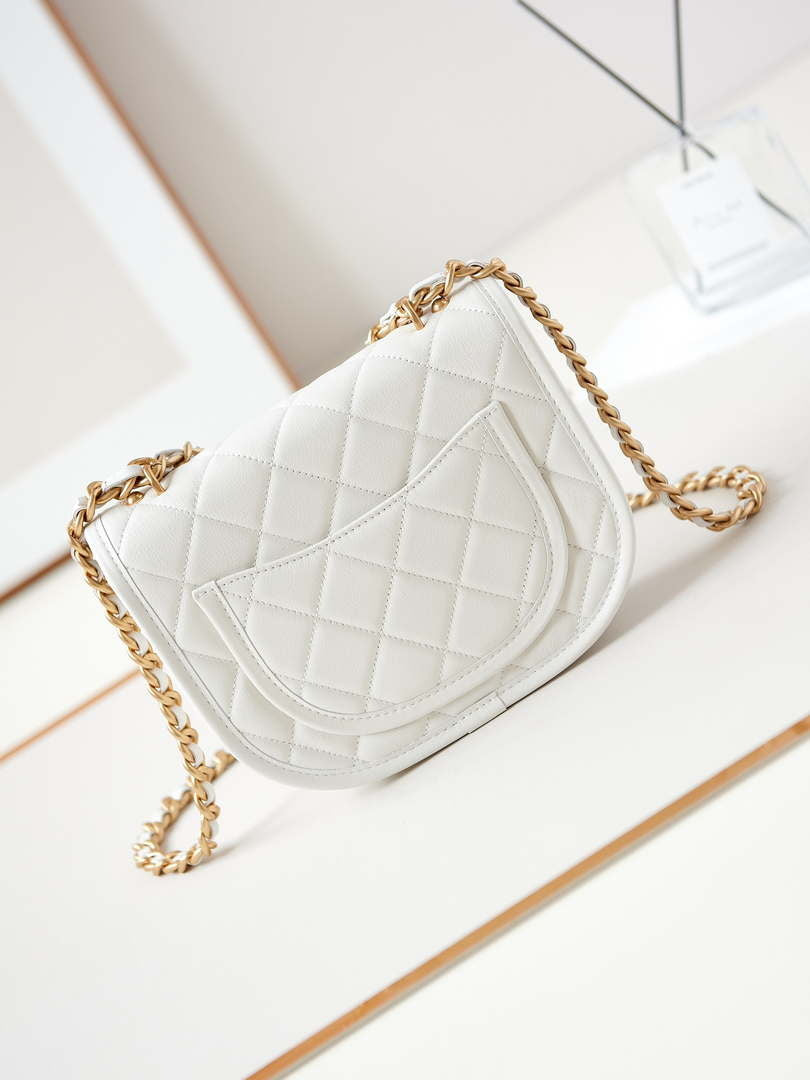 Chanel Messenger Bag Calfskin & Gold-Tone Metal AS4845 White Lambskin - Default Title - View 2