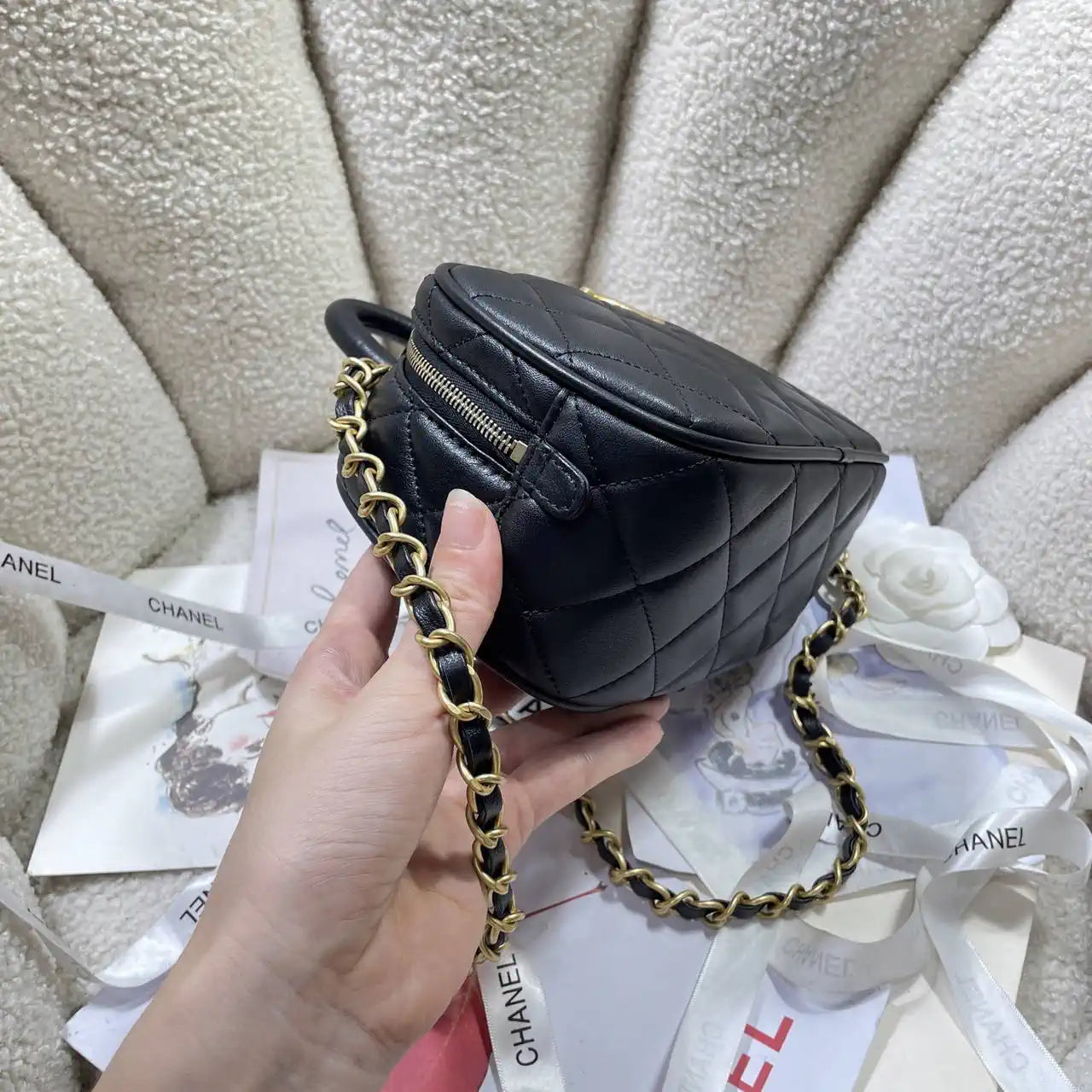 Chanel Mini Bowling Bag Calfskin & Gold-Tone Metal AS5572 Black