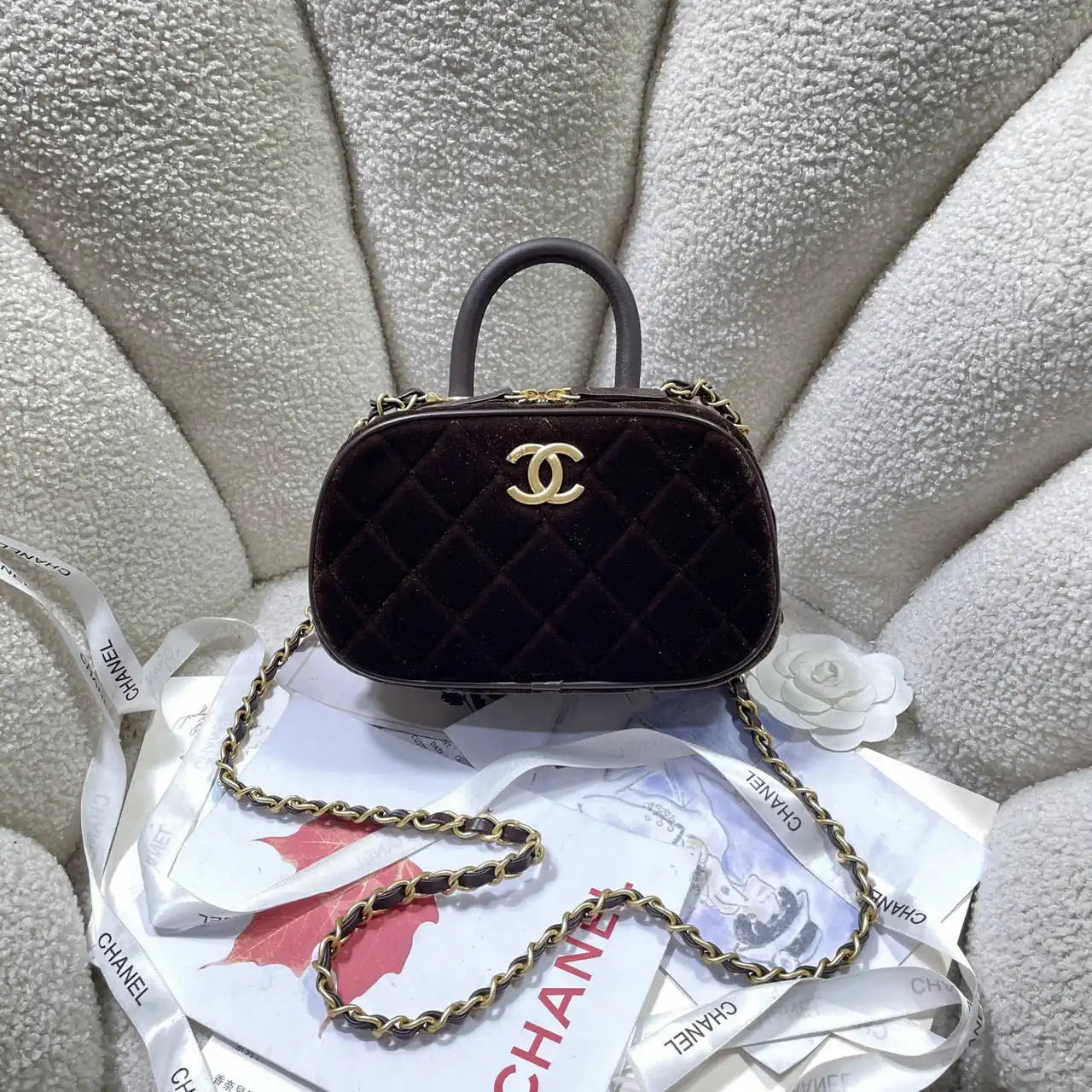 Chanel Mini Bowling Bag Suede & Gold-Tone Metal AS5572 Dark Brown